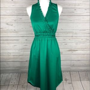 Tahari Surplice Sleeveless Green Ruffle Neck Dress Size XS EUC